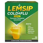 Lemsip Lemon Sachets 10 Pack - Paracetamol For Headache, Blocked Nose, Sore Throat, Fever, Decongestant Medication Providing Complete Cold & Flu Relief