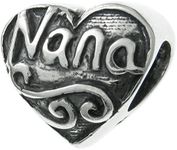 Queenberry Sterling Silver Love Nana Great Grandma Heart Bead For European Charm Bracelets