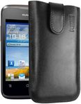 mumbi Genuine Leather Wallet Case Compatible with Huawei Ascend Y200 Black