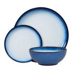 Denby - Blue Haze Dinner Set For 4 - 12 Piece Ceramic Coupe Tableware Set - Dishwasher Microwave Safe Crockery Set - 4 x Dinner Plate, 4 x Small Plate, 4 x Cereal Bowl