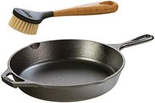 Lodge Seasoned Cast Iron Skillet with Scrub Brush- 10.25 inches Cast Iron Frying Pan With 10 inch Bristle Brush