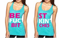 ALLNTRENDS Couple Tank Top Best Bit**ES BFF Set of 2 Love Pink Print (Womens L Womens M, Tahiti Blue)