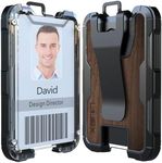 LIUGX Walnut Wood Card Holder/Badge Holder/Portable Wallet with Metal Clip -Rugged ID Credit Card Holder (Holds 1 to 4 Cards) for Office Police Worker Outdoor