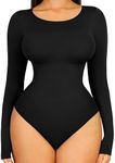 FeelinGirl Seamless Long Sleeve Thong Bodysuit for Women-Tummy Control Shapewear 2022 Fall Fashion Top Shirts Body Shaper Round Neck Leotard Basic Clothing Gift Black