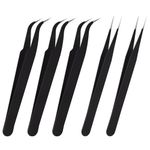 5 Pcs Precision Tweezers Set ESD pince a epiler Anti-Static Stainless Steel Curved for Electronics Laboratory Jewelry Making Craft Lash Eyebrow Make Up Curved Tip Straight Tip