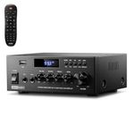 Moukey Amplifier Home Audio, 2.0 Channel Stereo Receivers with Bluetooth 5.3, Full Function Remote, FM, RCA, USB, 2 Mic in, 300W Peak Power, for Karaoke, Garage, Home Theater, MAMP3
