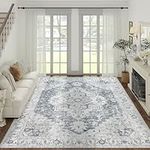 jinchan Area Rug 8x10 Washable Rug Vintage Rug Indoor Floor Cover Grey Multi Print Distressed Carpet Gray Thin Rug Chenille Mat Accent Rug Lightweight Kitchen Living Room Bedroom Dining Room