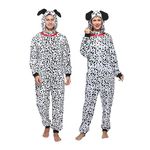 Sincere Party Adult Dalmatian Onesie Costume,Fleece Dalmatian Pajamas Jumpsuit for Men and Women Small