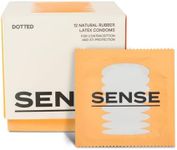 Sense Dotted Latex Condoms for Extra Comfort & Enhanced Sensitivity - Silky Smooth, Lubricated Condoms - Electronically Tested, Non Toxic, Vegan, Hypoallergenic Textured Condoms for Men, 12 Pack