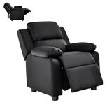 Maxmass Kids Sofa, PU Leather Children Recliner Chair with Adjustable Backrest & Footrest, Flip-up Armrest with Storage, Padded Toddler Armchair for Reading, Sleeping (Black)