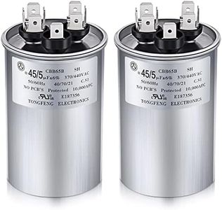 Frienda 2 Pcs 45+5 MFD 45/5 uf ±6% 370V or 440V VAC Dual Run Round Capacitor, 45 5 Start Capacitor for AC Air Conditioning Unit, Condenser Straight Cool or Heat Pump