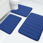 Buganda Memory Foam 3 Pieces Bathroom Rugs Set - Thick Soft Absorbent Non-Slip Bath Mats, Washable Small/Large/Contour Bath Rugs, Navy Blue