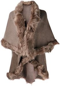 ZLYC Cardigan Fine con Strati di Assetto Finta Pelliccia Mantello Poncho da Donna