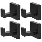 PMMASTO Bathroom Towel Hooks, Wall-Mounted Matte Black Coat Hook Wall Hooks, Stainless Steel Square Kitchen Heavy-Duty Door Hanger Robe Hook for Bathroom Bedroom Kitchen Hotel Pool (4 PC, Black)