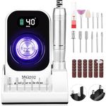 40000RPM Electric Nail Files Professional,Urbuti Portable Nail Drill Machine for Acrylic and Gel Nails,Rechargeable Electric Manicure Pedicure Set with 12 bits LCD Display for Home Salon (White)