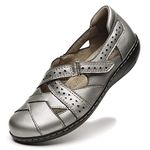 Irrefour Women's Classic Metallic Champagne Genuine Leather Casual Loafer Cute Slip-On Fashion Closed Toe Flat Sandal Comfy Work Sandal Everyday Walking Shoe 1607-GT105