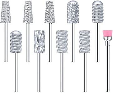 10 Pcs Nail Drill Bits Set, Tungsten Carbide Nail Bits for Nail Drill, Remove Acrylic Nail Gel Nail Polish, 3/32 Inch Bits Manicure Pedicure Tools for Salon Home Nail Supplies(Silver)