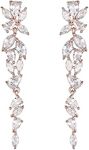 EVER FAITH Cubic Zirconia Bridal Earrings for Women Brides Bridesmaid, Marquise Teardrop Crystal Chandelier Wedding Drop Earrings for Prom or Pageant Rose Gold