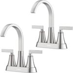 Bathroom Sink Faucet, Hurran 4 inch Brushed Nickel Bathroom Faucets for Sink 3 Hole with Pop-up Drain and Supply Lines, 360 Swivel Waterfall Faucet for Bathroom Sink Vanity RV Restroom, 2 Pack