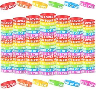 Cunno 108 Pcs Kids Bible Verse Bracelet for Sunday School Motivational Christian Rubber Bracelet Spiritual Jesus Bracelets Identification Wristband for Christmas Gift Church School (Multicolor)