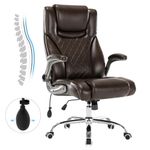 Seevoo Executive Office Chair Desk Swivel Chair High Back Computer Chair - Adjustable Lumbar Support with Flip-Up Arms PU Leather Chair with Spring Cushion (Brown)