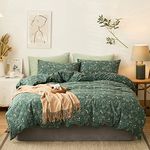 HighBuy Jersey Knit Cotton Duvet Cover Queen Green Floral 100% T-Shirt Cotton Comfy Bedding Sets Super Soft Garden Chic Comforter Cover Queen Size