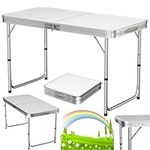 Lucn 4ft Pop-Up Folding Table Camping Table Garden Catering Trestle Table Outdoor Indoor Camping Kitchen Work Top Table for BBQ Picnic Party Dinner 4ft x 2ft Adjustable 3-Height 2.3/2/1.8ft