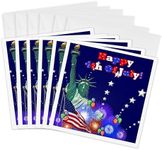 3dRose Greeting Cards, 6 x 6 Inches, Pack of 6, Happy 4th of July on Dark Blue Background (gc_55530_1)