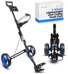 SereneLife 2/3 Wheel Golf Push Cart - Lightweight Folding Walking Roller,Upper/Lower Bracket w/Elastic Strap,Holder