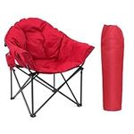 LET'S CAMP Oversized Camping Chairs Padded Moon Round Chair Saucer Recliner with Folding Cup Holder and Carry Bag(red)