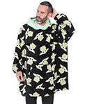 Star Wars The Mandalorian Baby Yoda Mens Hoodie, Oversized Fleece Blanket Hoodie Black