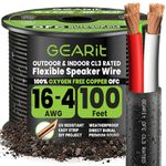 GEARit Outdoor Speaker Wire CL3 Rated, 16 Gauge Speaker Wire, Speaker Cable 100 ft for Outdoor Speakers, Patio, Garden, Backyard Audio, Direct Burial in Ground/in Wall, OFC (Black, 4-Conductors)