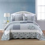 camandy Cotton Bedspread Quilt Bedding Sets 3 Pieces Reversible Coverlet Sets Comforters Vintage Floral Patchwork Blue Bedspread, King Size