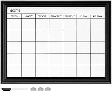 Navaris Framed Calendar Whiteboard for Wall - 18" x 24" Magnetic Dry Erase Monthly Planner - White Board with Frame - Includes Magnets and Marker