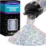 LEOBRO Silver Glitter Chunky Glitter Glitter Silver 160G/5.64OZ Craft Glitter for Resin Festival Cosmetic Chunck Glitter Flakes Sequins for Body, Face, Crafts