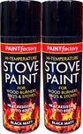 2 x 400ml Heat Resistant Matt Black Spray Paint Stove High Temperature HLU