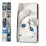 Phone Case for iPhone 7 Plus 8 Plus 6S Plus 6 Plus Leather Wallet Flip Cover with Pattern Design Card Holder Slot Silicone Protective for Girls Boys - White Cat