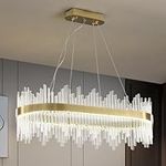 Modern Crystal Chandelier,Flush Mount Chandelier LED Gold Pendant Light Ceiling Light Fixture Hanging Lamp For Kitchen Living Room Bedroom Hallway Staircase