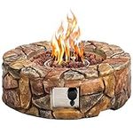 Giantex Gas Fire Pit, 28 Inch 40,000 BTU Propane Fire Pit Outdoor w/ Natural Stone, Cover, ETL Certification, Stainless-Steel Gas Burner w/ Electronic Ignition Lava Rock (Brown)