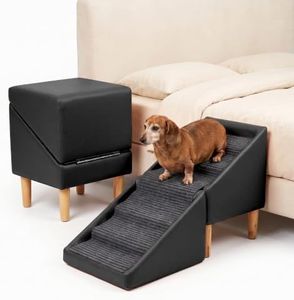 Foldable cat Dog Stair Step ramp 22in H for high Bed Furniture, Black