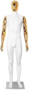 Maniquine Male Mannequin Full Body Model Stand Adjustable 73 inch Faceless Plastic Detachable Manequins Stand Metal Base Metal Connector, White Body Gold Head Gold Hands