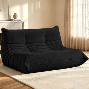HABUTWAY Bean Bag Chairs Fireside Lazy Floor Sofa, Soft Teddy Fleece 2 Seater Sofa with High-Resilience Foam Filling，Beanbag for Living Room, Bedroom, Office (Black Teddy)