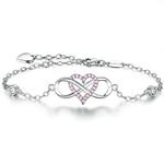 BlingGem Women 18K White Gold-Plated 925 Sterling Silver Pink Cubic Zirconia Infinity Heart Bracelet Gift for Women