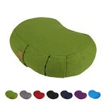 FelizMax Crescent Zafu Meditation Pillow, Zabuton Yoga Bolster, Meditation Cushion, Floor Pouf, Yoga Pillow, Zippered Organic Cotton Cover, Natural Buckwheat, Kneeling Pillow - Large (Green)