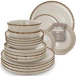 24 Piece Dinner Sets for 6 People - Beautiful Country Style Stoneware Dinner Set for 6 - Dishwasher & Microwave Safe Plates and Bowls Set for 6 - Dinnerware Sets by Pure Living in Beige