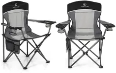 LET'S CAMP 2 Pack Mesh Back Camping Chair Portable Folding Heavy Duty Outdoor Chair Support 330 LBS Durable Large Arm Chair with Cup Holder and Carry Bag for Camp, Fishing, Hiking, Black