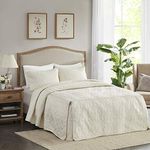 Madison Park Quebec Split Corner Quilted Bedspread Classic Traditional Design All Season, Lightweight, Bedding Set, Matching Shams, Queen(60" x80+24D), Quebec, Damask Quilted Cream 3 Piece