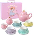 Porcelain Tea Set for Girls - Pastel with Gold Polka Dot Tea Party Set for Kids I Complete Children Tea Sets with Carry Case, Birthday Gift for Little Girls & Toddlers