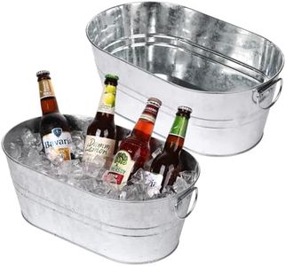 Galvanized Tub Beverage Tubs, 2pcs Metal Ice Buckets for Cocktail Bar 3 Gallon Wine Beer Drink Buckets with Handles Large Tub Cooler Mimosa Bar Supplies Ice Bucket for Parties (Galvanized)