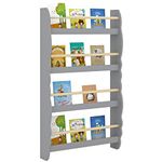 Duffy® Kids Bookcase Wall Shelf, Children's Bookshelf Storage Display Rack, Wooden Book Organizer for Children's Room (Grey-4 Tier, 60x98CM)